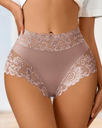 Bellvian taupe lace high waisted panties featuring seamless body smoothing support breathable stretch fabric elegant floral lace detailing feminine shaping fit sexy comfortable underwear and luxury everyday lingerie style for women UK
