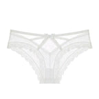 Bellvian white cross strap lace panties featuring elegant floral lace detailing, luxurious feminine design and flattering fit, premium women's lingerie ideal for wedding night lingerie, honeymoon essentials, Valentine's Day gifts, anniversary surprises and luxury underwear shopping across the United Kingdom.
