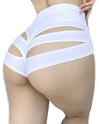 Bellvian white cut out booty shorts featuring scrunch bum lifting design seamless stretch comfort body contour shaping support sexy rave dancewear festival shorts and curve enhancing high waisted fit for women UK