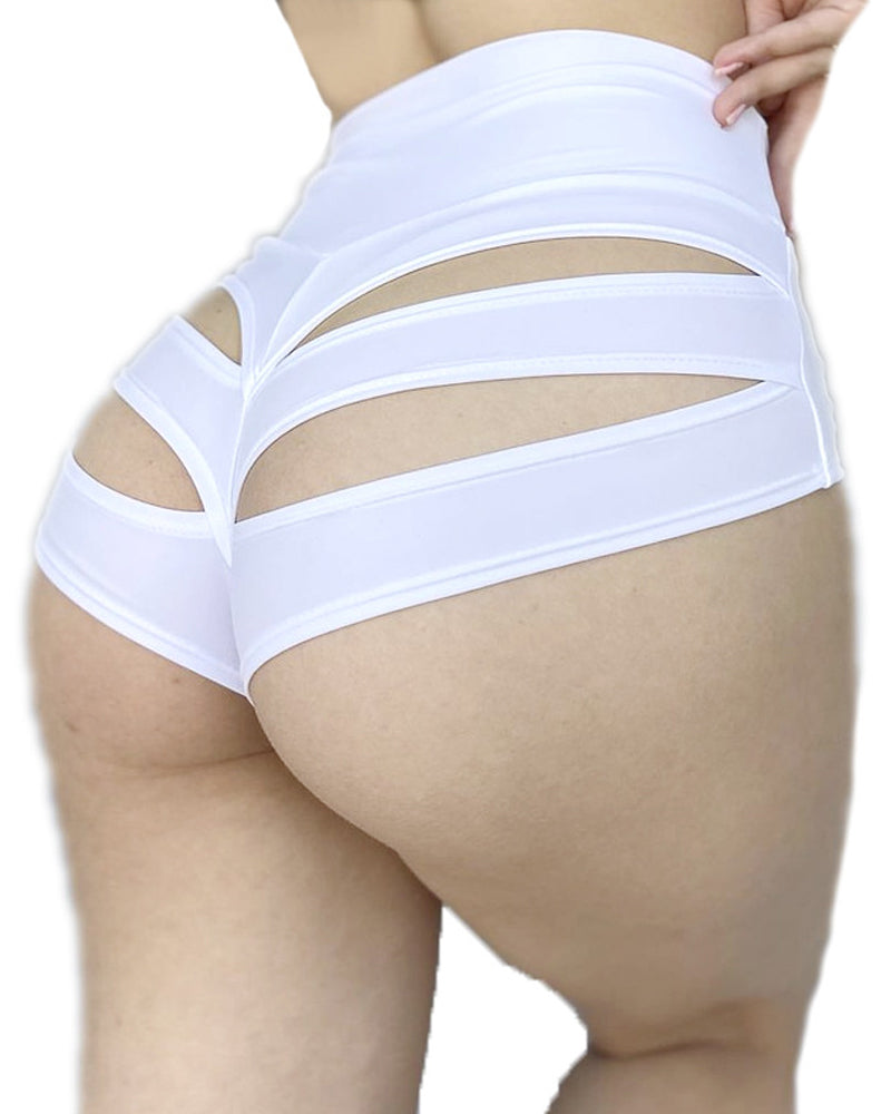Bellvian white cut out booty shorts featuring scrunch bum lifting design seamless stretch comfort body contour shaping support sexy rave dancewear festival shorts and curve enhancing high waisted fit for women UK