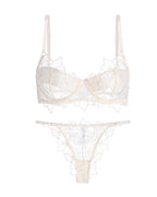 Bellvian white floral lace bra and thong lingerie set flatlay featuring sheer embroidered mesh luxury bridal underwear romantic honeymoon lingerie valentines gift for wife elegant feminine intimates and seductive bedroom fashion style UK