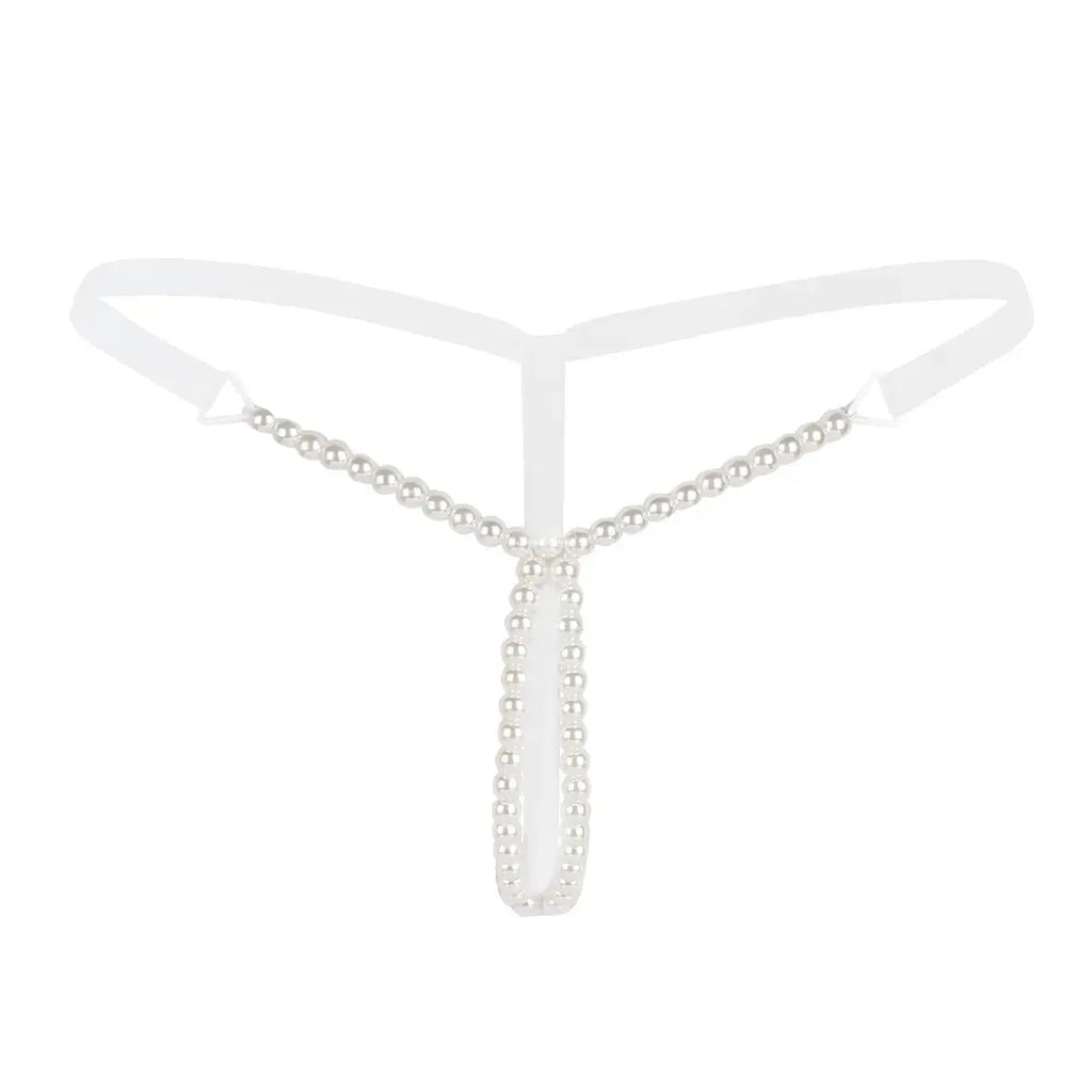 Bellvian white pearl open crotch thong featuring delicate pearl chain accents, adjustable luxury straps and elegant feminine styling, premium bridal lingerie designed for romance, confidence and intimate moments, perfect gift for bride, wife or girlfriend, ideal for honeymoon lingerie, wedding night lingerie, anniversary gifts and luxury underwear collections throughout the UK.