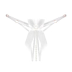Bellvian white pearl thong with satin bow detailing and elegant pearl strands, created for brides searching for bridal lingerie, honeymoon underwear and wedding night lingerie, making a beautiful and romantic gift for a bride or newlywed wife.