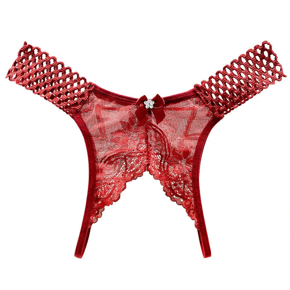 Bellvian wine open crotch lace knickers featuring rich burgundy floral lace and an elegant feminine design, ideal for women looking for luxury sexy lingerie for romantic evenings, anniversaries and special occasions, while also making a thoughtful gift for a wife, girlfriend or partner.