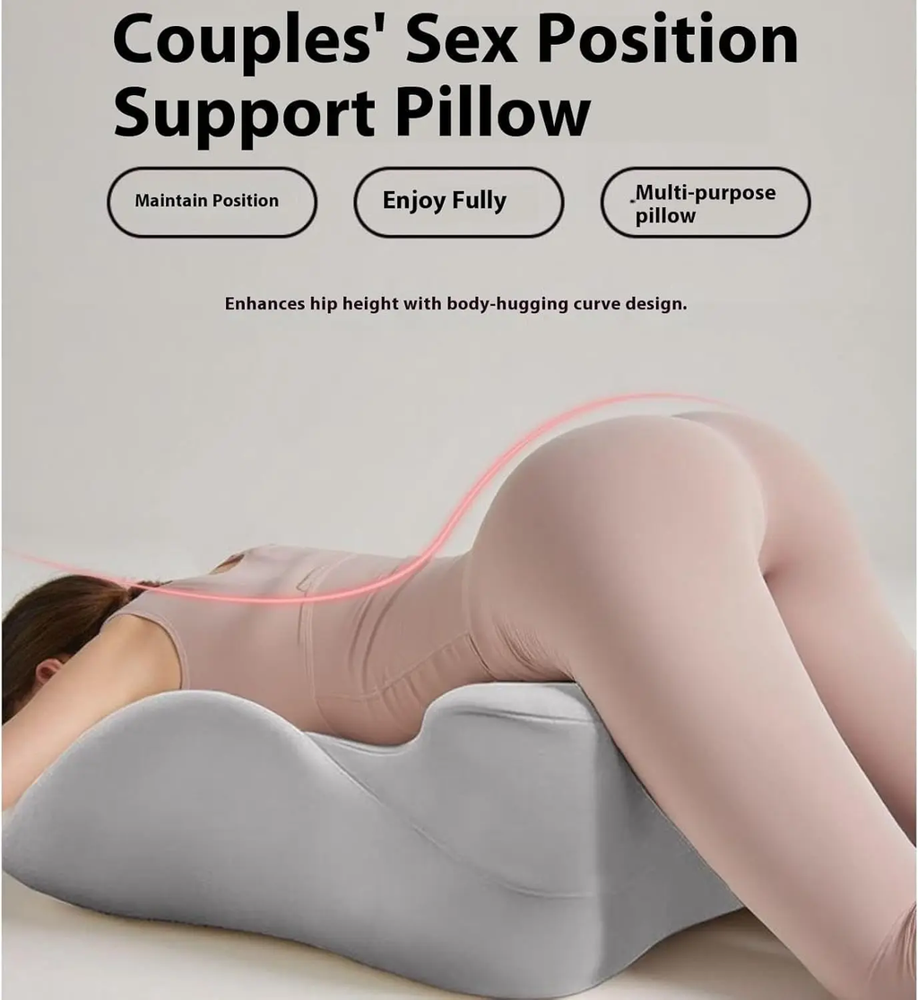 Bellvian™ Diagram showing how the body contouring pillow supports the lower back and enhances comfort during intimacy.