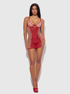 Angelina Lips Embroidery Bow Back Chemise Set