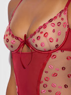 Angelina Lips Embroidery Bow Back Chemise Set