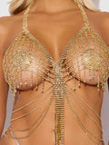 Bellvian™ Rhinestone Net & Fringe Halter Bralette