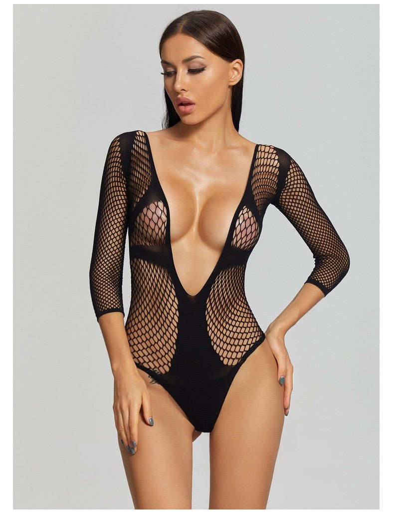 Bellvian™ Deep V Fishnet Bodysuit