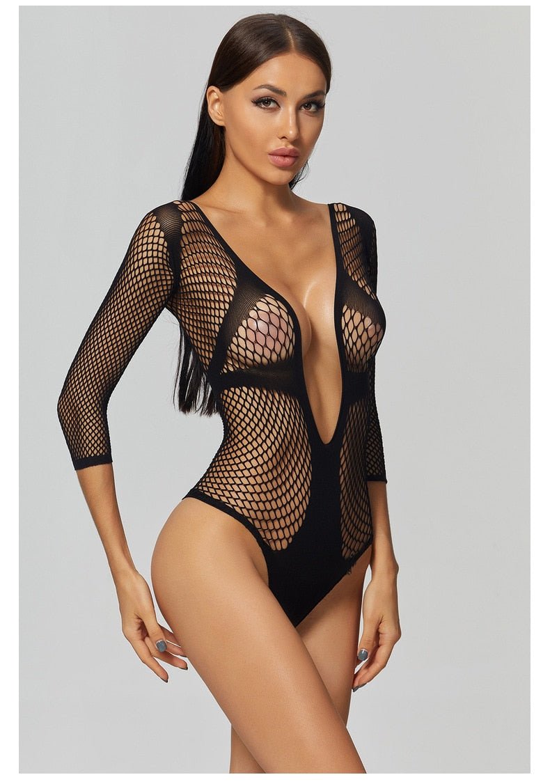 Bellvian™ Deep V Fishnet Bodysuit