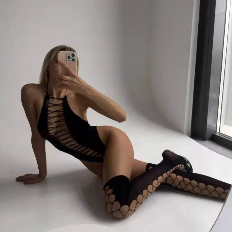 LacyNighty™ Fishnet Bodysuit with Stocking