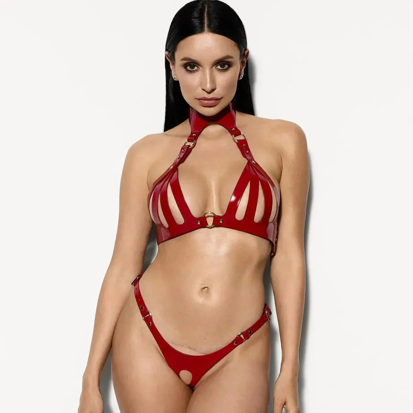 Faux Leather Lingerie Set