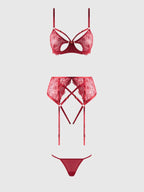 Bellvian™ Rosalie Lace Open-Cup Bra, Garter & G-String Set