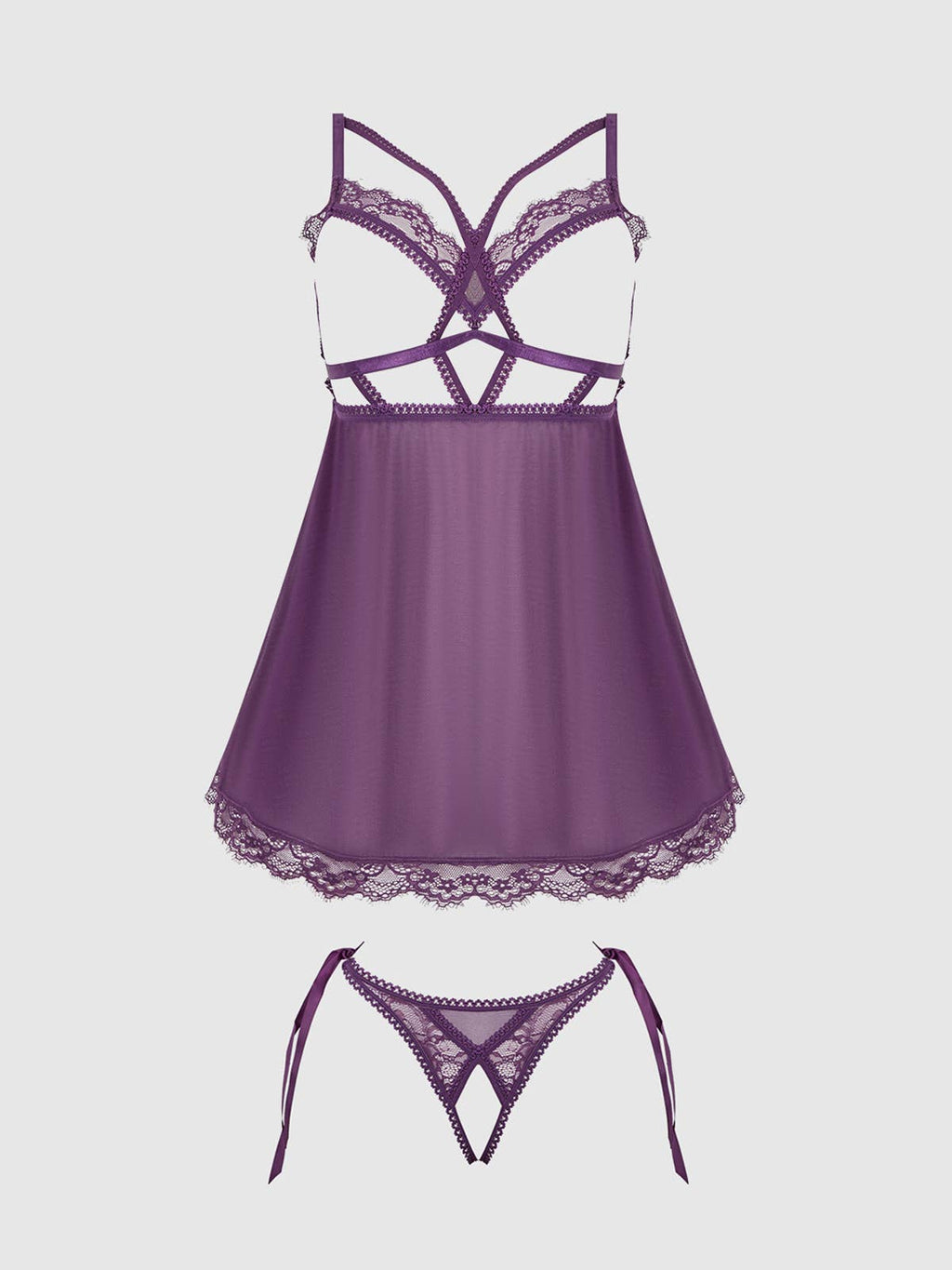 Bianca Lace & Mesh Open Cup Babydoll & Tie Side Thong Set