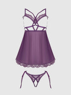 Bianca Lace & Mesh Open Cup Babydoll & Tie Side Thong Set