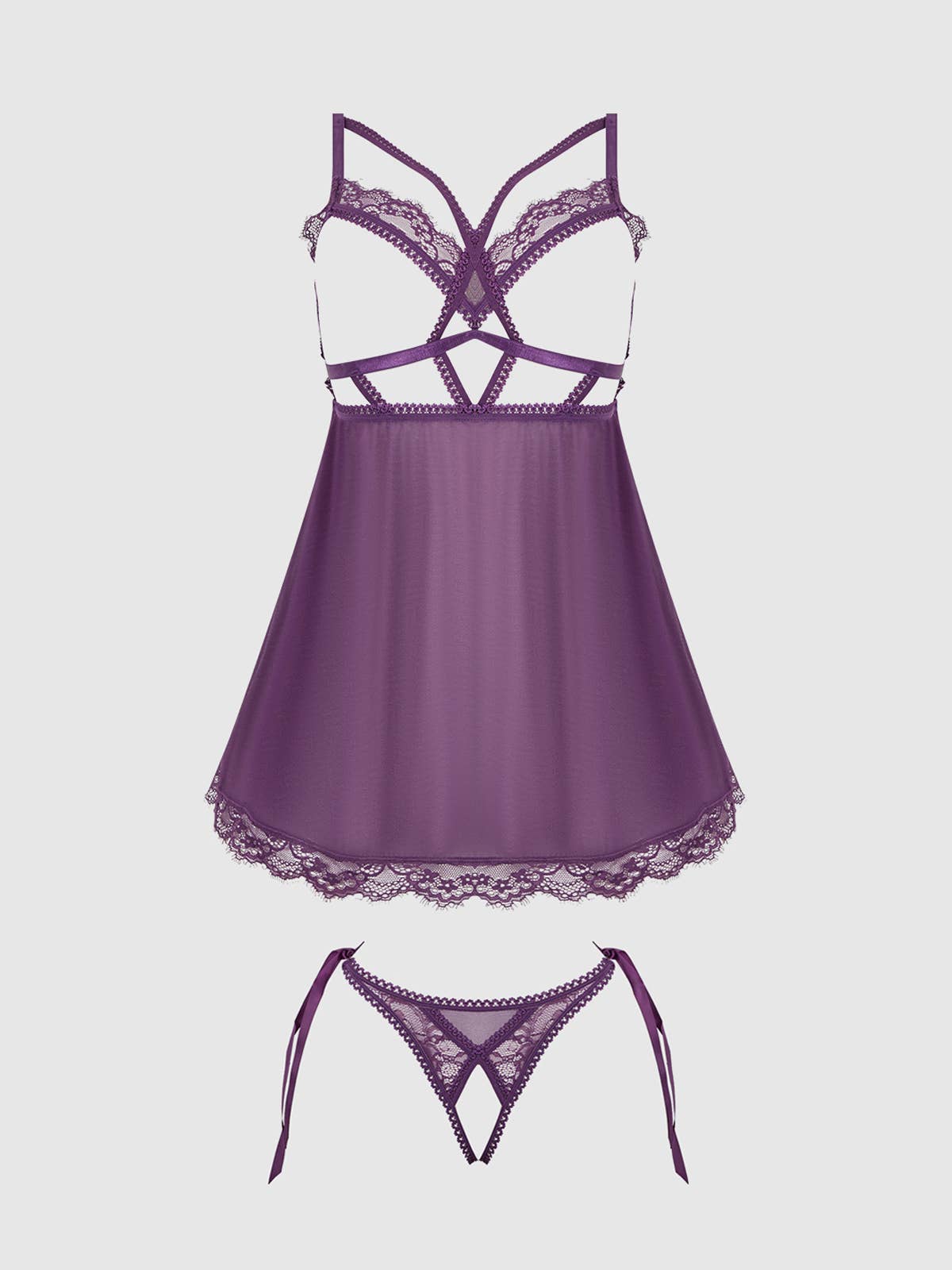 Bianca Lace & Mesh Open Cup Babydoll & Tie Side Thong Set