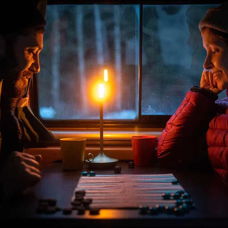 Stylish gold and white LED lamp with a sleek cylindrical design, soft illumination, and portable rechargeable base. A perfect addition to modern homes, cafes, or bedside tables — Bellvian minimalist LED lighting.