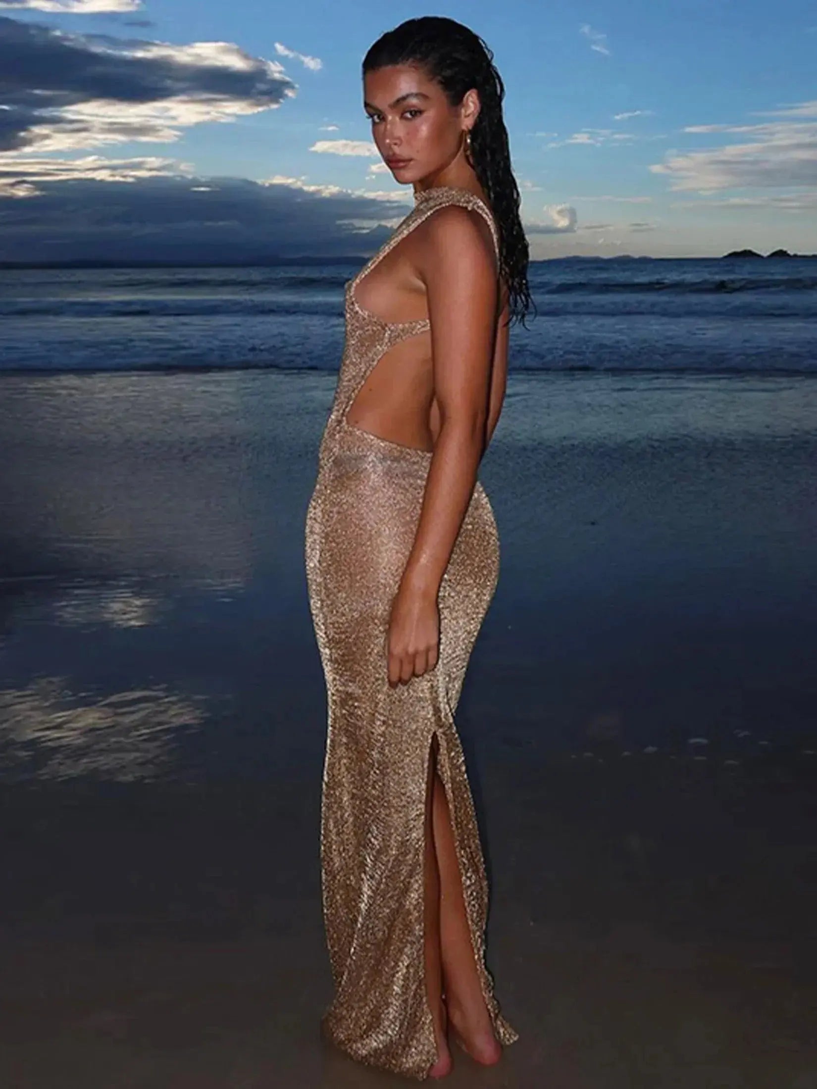 Bellvian™ Sparkle Glitter Bodycon Maxi Dress