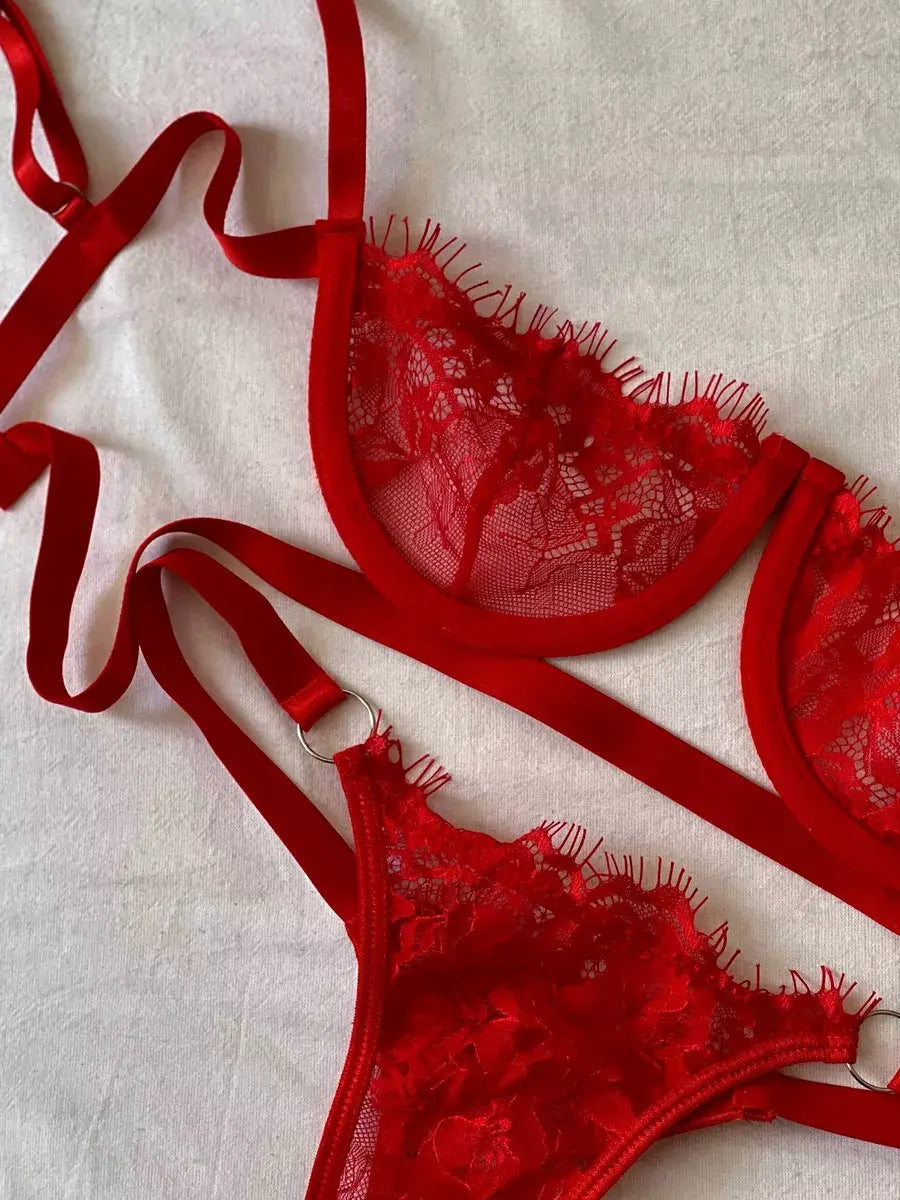 Lace Fairy Embroidery Push-Up Lingerie Set