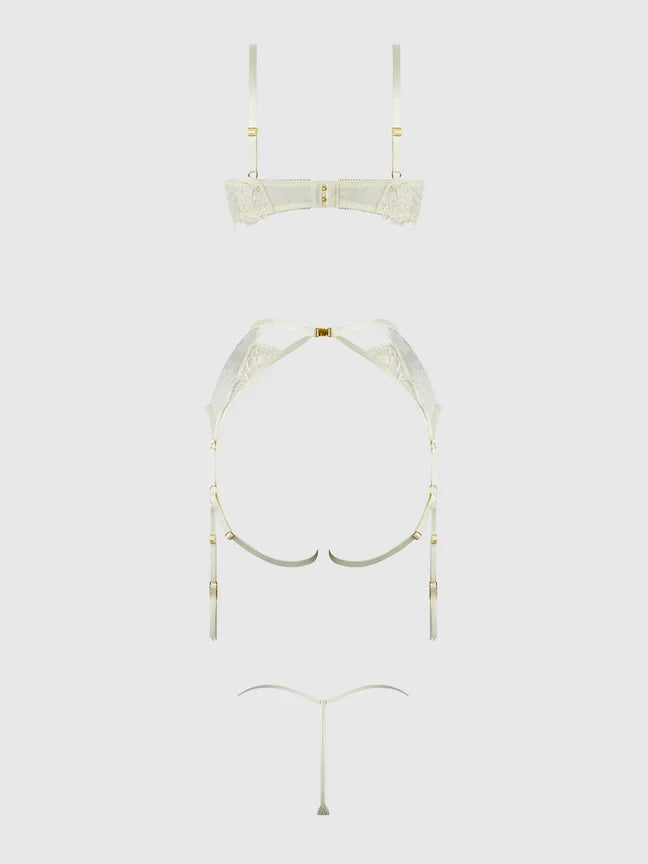 Bellvian™ Rosalie Lace Open-Cup Bra, Garter & G-String Set