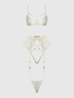 Bellvian™ Rosalie Lace Open-Cup Bra, Garter & G-String Set