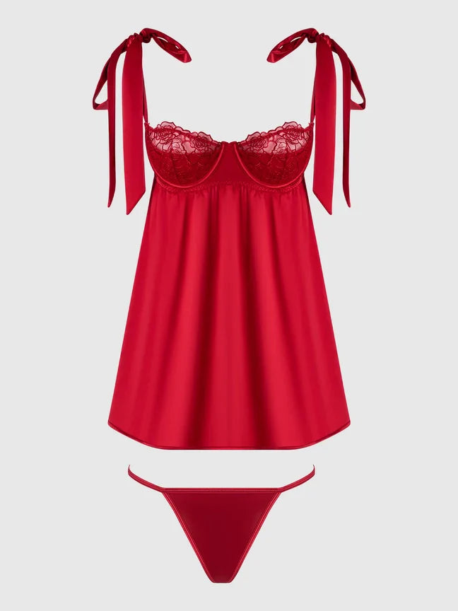 Bellvian™ Rosalie Bridal Satin and Lace Babydoll Set