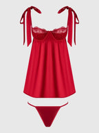 Bellvian™ Rosalie Bridal Satin and Lace Babydoll Set