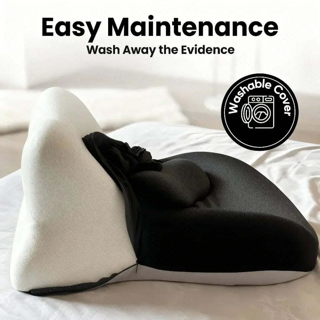 Bellvian™ Easy maintenance feature showing the removable and machine-washable black velvet cover of the support cushion.