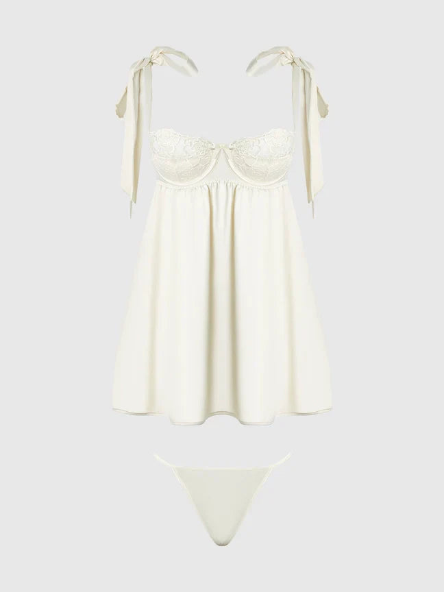 Bellvian™ Rosalie Bridal Satin and Lace Babydoll Set